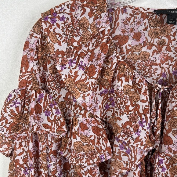 J. Crew Women's Small Ruffle Crinkle Chiffon Blouse Top in Fête Floral - Picture 4 of 8